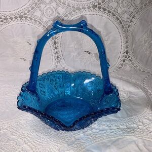 Greener & Co Reg No. 98551/95935 Victorian Blue Pressed Glass Basket